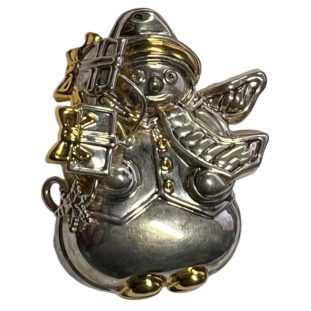 Vintage Best Snowman Brooch‎ Gold Silver Tone Christmas Winter Holiday Pin